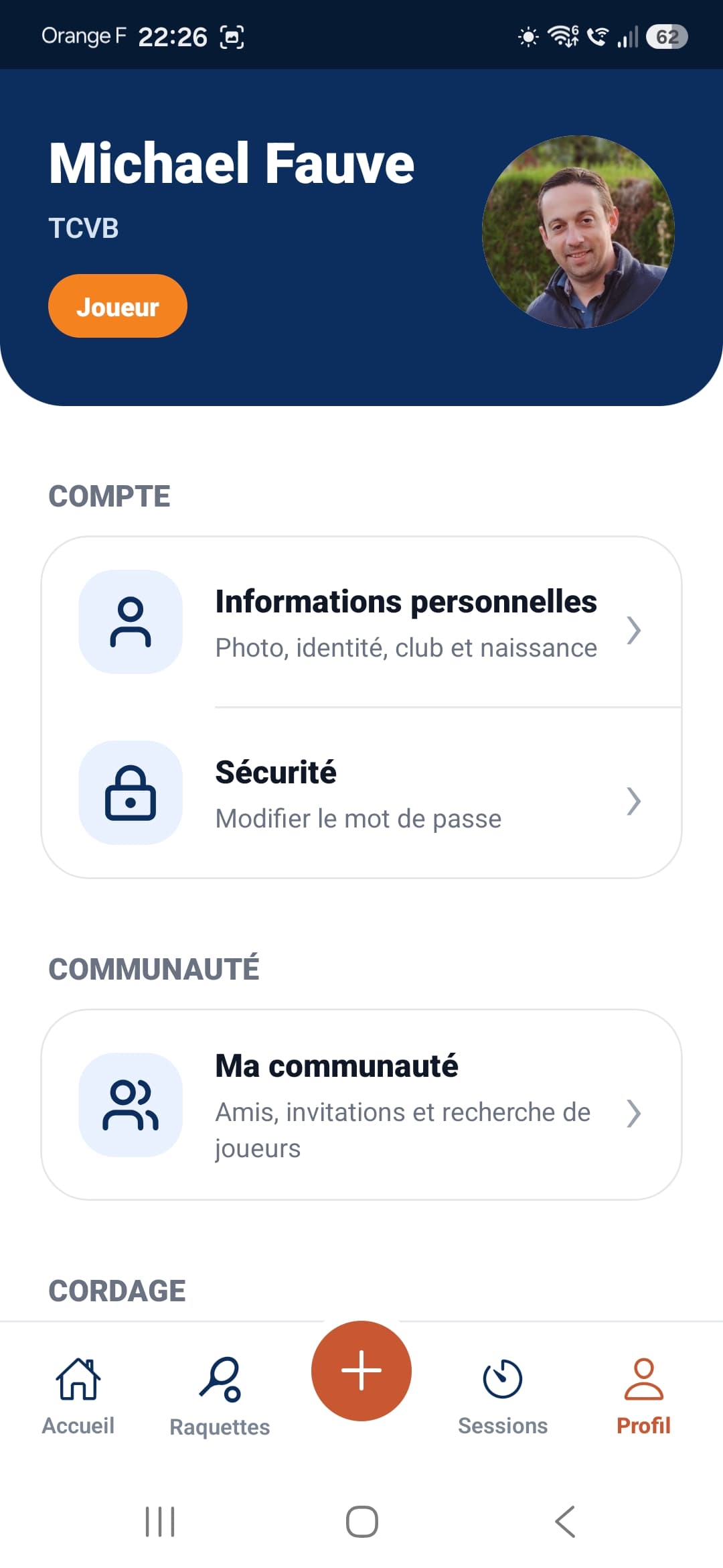 Profil joueur TenTrack